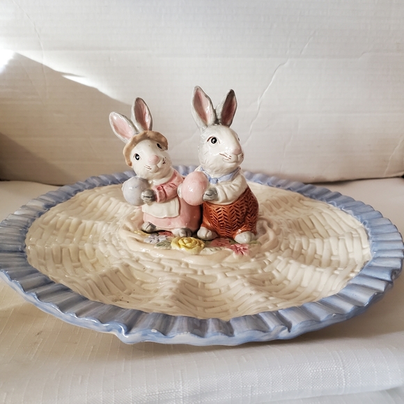 Fitz & Floyd Basket Weave Ceramic Egg Serving Dish Salt & Pepper Shakers Set - Picture 3 of 16